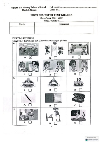 Đề kiểm tra học kì I môn Tiếng Anh Lớp 3 - Năm học 2024-2025 - Trường Tiểu học Nguyễn Tri Phương