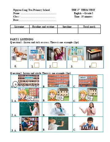 Đề kiểm tra học kì I môn Tiếng Anh Lớp 5 - Năm học 2024-2025 - Trường Tiểu học Nguyễn Công Trứ (Có đáp án + Ma trận)