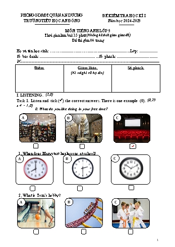 Đề kiểm tra học kì I môn Tiếng Anh Lớp 5 - Năm học 2024-2025 - Trường Tiểu học An Đồng (Có đáp án + File nghe)