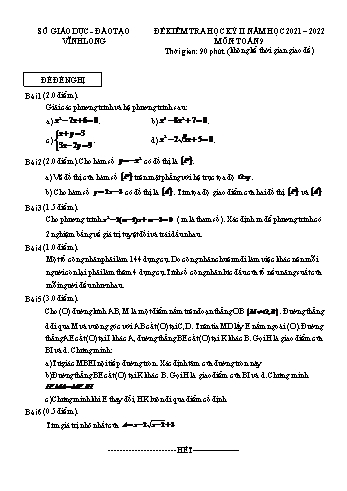 Đề kiểm tra học kì II môn Toán 9 - Đề số 2 - Năm học 2021-2022 - SGD&ĐT Vĩnh Long (Có đáp án)