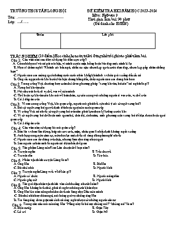 Đề kiểm tra học kỳ I môn Ngữ văn 9 - Năm học 2023-2024 - Trường THCS Tân Long Hội (Có đáp án)
