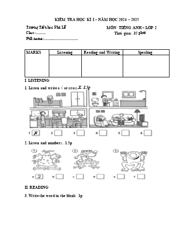 Đề kiểm tra học kỳ I môn Tiếng Anh Lớp 2 - Năm học 2024-2025 - Trường Tiểu học Phả Lễ (Có đáp án + Ma trận)