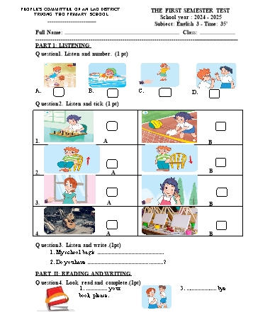 Đề kiểm tra học kỳ I môn Tiếng Anh Lớp 3 - Năm học 2024-2025 - Trường Tiểu học Trường Thọ (Có đáp án + Ma trận)