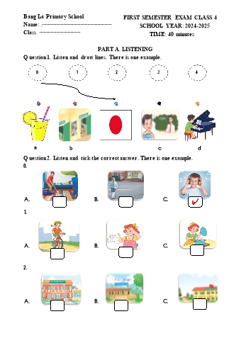 Đề kiểm tra học kỳ I môn Tiếng Anh Lớp 4 - Năm học 2024-2025 - Trường Tiểu học Bàng La (Có đáp án + Ma trận)