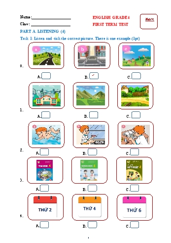 Đề kiểm tra học kỳ I môn Tiếng Anh Lớp 4 - Năm học 2024-2025 - Trường Tiểu học Phả Lễ (Có đáp án + Ma trận)