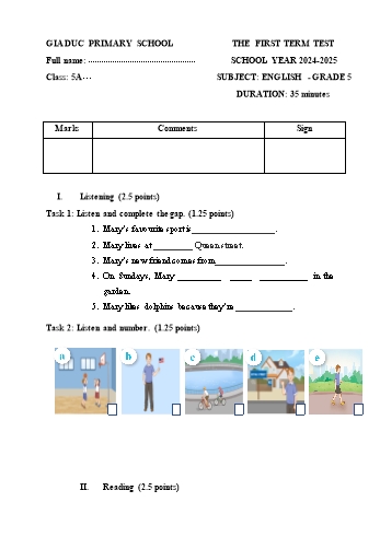 Đề kiểm tra học kỳ I môn Tiếng Anh Lớp 5 - Năm học 2024-2025 - Trường Tiểu học Gia Đức (Có đáp án + Ma trận)