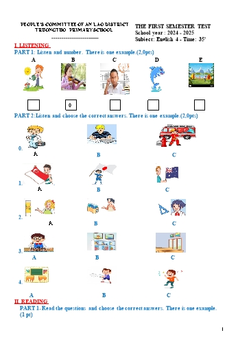 Đề kiểm tra học kỳ I môn Tiếng Anh Lớp 5 - Năm học 2024-2025 - Trường Tiểu học Trường Thọ (Có đáp án)
