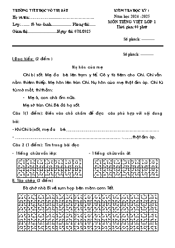 Đề kiểm tra học kỳ I môn Tiếng Việt Lớp 1 - Năm học 2024-2025 - Trường Tiểu học Võ Thị Sáu (Có đáp án + Ma trận)