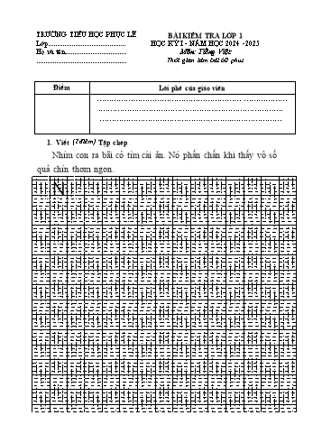 Đề kiểm tra học kỳ I môn Tiếng Việt Lớp 1 - Năm học 2024-2025 - Trường Tiểu học Phục Lễ (Có đáp án + Ma trận)