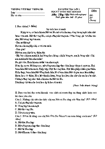 Đề kiểm tra học kỳ I môn Tiếng Việt Lớp 2 - Năm học 2024-2025 - Trường Tiểu học Trung Hà (Có đáp án + Ma trận)