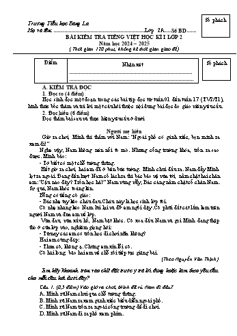 Đề kiểm tra học kỳ I môn Tiếng Việt Lớp 2 - Năm học 2024-2025 - Trường Tiểu học Bàng La (Có đáp án + Ma trận)