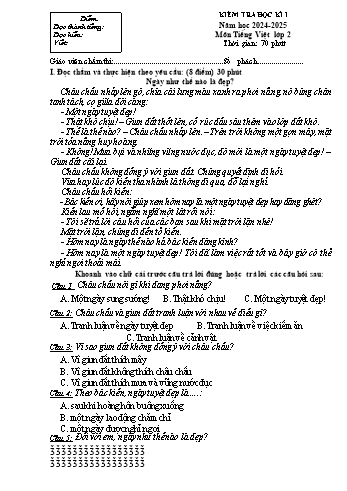 Đề kiểm tra học kỳ I môn Tiếng Việt Lớp 2 - Năm học 2024-2025 - Trường Tiểu học Nguyễn Thị Minh Khai (Có đáp án)