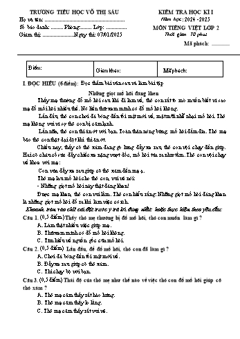 Đề kiểm tra học kỳ I môn Tiếng Việt Lớp 2 - Năm học 2024-2025 - Trường Tiểu học Võ Thị Sáu (Có đáp án + Ma trận)
