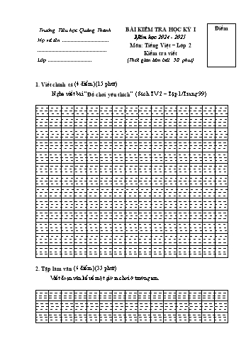 Đề kiểm tra học kỳ I môn Tiếng Việt Lớp 2 (Viết) - Năm học 2024-2025 - Trường Tiểu học Quảng Thanh (Có đáp án)