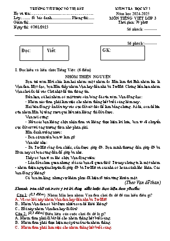 Đề kiểm tra học kỳ I môn Tiếng Việt Lớp 3 - Năm học 2024-2025 - Trường Tiểu học Võ Thị Sáu (Có đáp án + Ma trận)