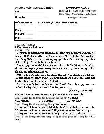 Đề kiểm tra học kỳ I môn Tiếng Việt Lớp 3 - Năm học 2024-2025 - Trường Tiểu học Thủy Triều (Có đáp án + Ma trận)