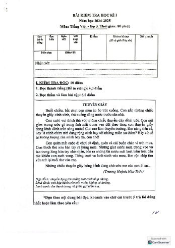 Đề kiểm tra học kỳ I môn Tiếng Việt Lớp 3 - Năm học 2024-2025 - Trường Tiểu học Nguyễn Tri Phương