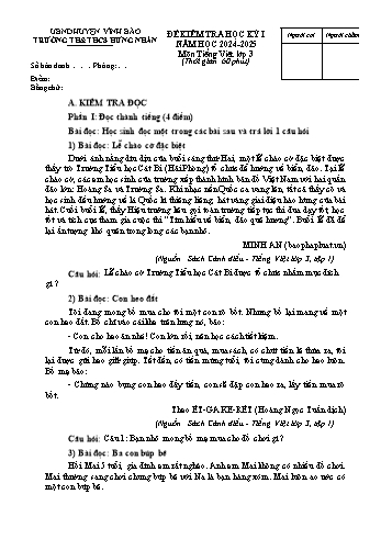 Đề kiểm tra học kỳ I môn Tiếng Việt Lớp 3 - Năm học 2024-2025 - Trường TH&THCS Hưng Nhân (Có đáp án)