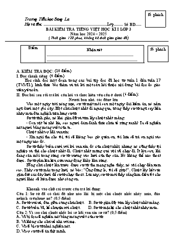 Đề kiểm tra học kỳ I môn Tiếng Việt Lớp 3 - Năm học 2024-2025 - Trường Tiểu học Bàng La (Có đáp án + Ma trận)