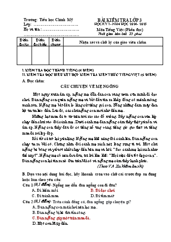 Đề kiểm tra học kỳ I môn Tiếng Việt Lớp 3 - Năm học 2024-2025 - Trường Tiểu học Chính Mỹ (Có đáp án + Ma trận)