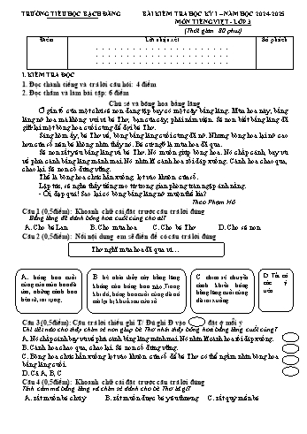 Đề kiểm tra học kỳ I môn Tiếng Việt Lớp 3 - Năm học 2024-2025 - Trường Tiểu học Bạch Đằng