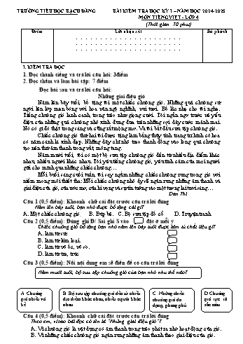 Đề kiểm tra học kỳ I môn Tiếng Việt Lớp 4 - Năm học 2024-2025 - Trường Tiểu học Bạch Đằng