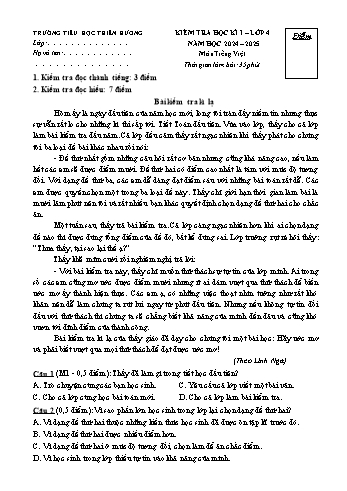 Đề kiểm tra học kỳ I môn Tiếng Việt Lớp 4 - Năm học 2024-2025 - Trường Tiểu học Thiên Hương (Có đáp án + Ma trận)