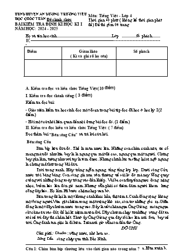 Đề kiểm tra học kỳ I môn Tiếng Việt Lớp 4 - Năm học 2024-2025 - Trường Tiểu học Quốc Tuấn