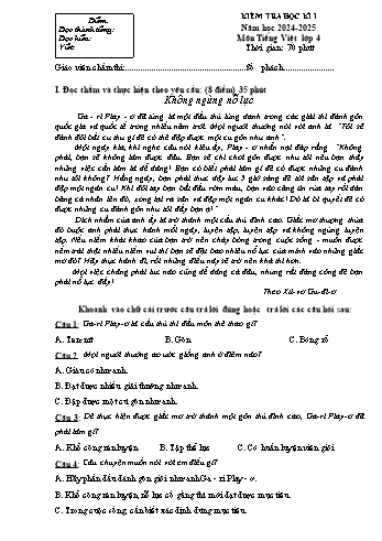Đề kiểm tra học kỳ I môn Tiếng Việt Lớp 4 - Năm học 2024-2025 - Trường Tiểu học Nguyễn Thị Minh Khai (Có đáp án)