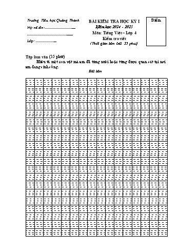 Đề kiểm tra học kỳ I môn Tiếng Việt Lớp 4 (Viết) - Năm học 2024-2025 - Trường Tiểu học Quảng Thanh (Có đáp án)