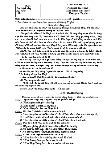 Đề kiểm tra học kỳ I môn Tiếng Việt Lớp 5 - Năm học 2024-2025 - Trường Tiểu học Nguyễn Thị Minh Khai (Có đáp án)