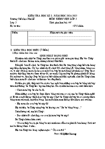 Đề kiểm tra học kỳ I môn Tiếng Việt Lớp 5 - Năm học 2024-2025 - Trường Tiểu học Phả Lễ (Có đáp án)