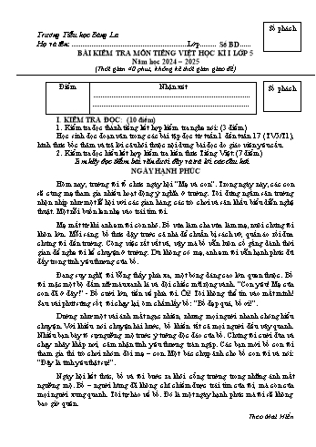 Đề kiểm tra học kỳ I môn Tiếng Việt Lớp 5 - Năm học 2024-2025 - Trường Tiểu học Bàng La (Có đáp án + Ma trận)
