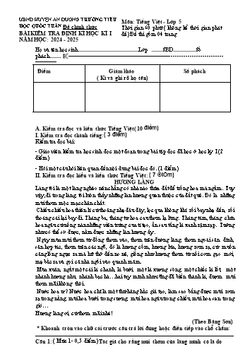 Đề kiểm tra học kỳ I môn Tiếng Việt Lớp 5 - Năm học 2024-2025 - Trường Tiểu học Quốc Tuấn