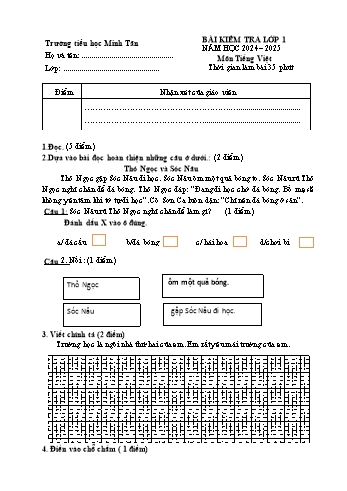 Đề kiểm tra học kỳ I môn Tiếng Việt + Toán Lớp 1 + 2 + 3 + 4 + 5 - Năm học 2024-2025 - Trường Tiểu học Minh Tân (Có đáp án)