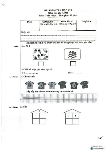 Đề kiểm tra học kỳ I môn Toán Lớp 1 - Năm học 2024-2025 - Trường Tiểu học Nguyễn Tri Phương
