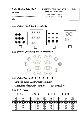 Đề kiểm tra học kỳ I môn Toán Lớp 1 - Năm học 2024-2025 - Trường Tiểu học Quảng Thanh (Có đáp án + Ma trận)