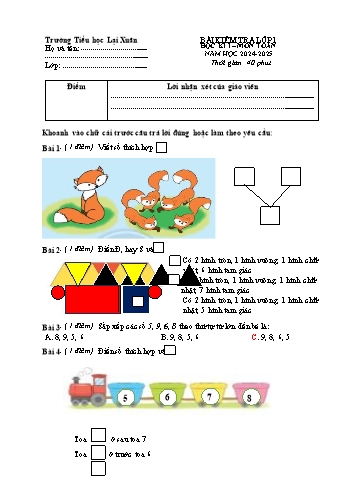 Đề kiểm tra học kỳ I môn Toán Lớp 1 - Năm học 2024-2025 - Trường Tiểu học Lại Xuân (Có đáp án + Ma trận)