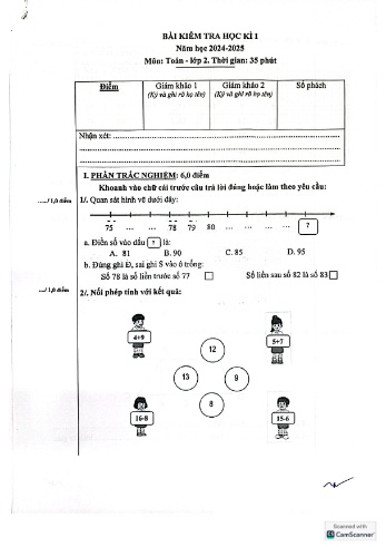 Đề kiểm tra học kỳ I môn Toán Lớp 2 - Năm học 2024-2025 - Trường Tiểu học Nguyễn Tri Phương