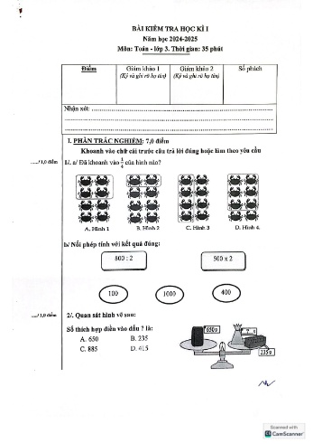 Đề kiểm tra học kỳ I môn Toán Lớp 3 - Năm học 2024-2025 - Trường Tiểu học Nguyễn Tri Phương