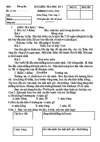 Đề kiểm tra học kỳ I môn Toán + Tiếng Việt Lớp 1 - Năm học 2024-2025 - Trường Tiểu học Dũng Tiến (Có đáp án)