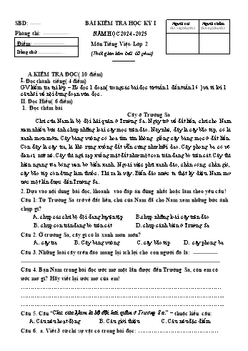Đề kiểm tra học kỳ I môn Toán + Tiếng Việt Lớp 2 - Năm học 2024-2025 - Trường Tiểu học Dũng Tiến (Có đáp án)