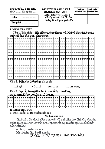 Đề kiểm tra học kỳ I Tiếng Việt Lớp 1 - Năm học 2024-2025 - Trường Tiểu học Thị trấn Vĩnh Bảo (Có đáp án + Ma trận)