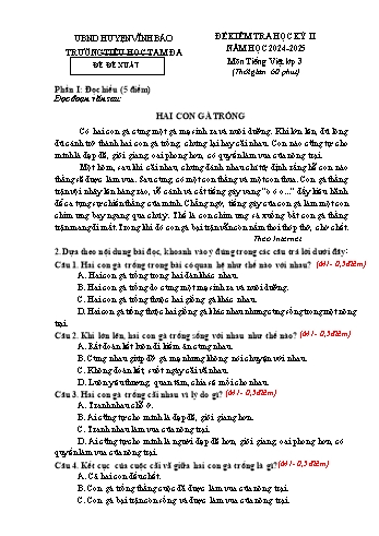 Đề kiểm tra học kỳ II môn Tiếng Việt Lớp 3 - Năm học 2024-2025 - Trường Tiểu học Tam Đa (Có đáp án)