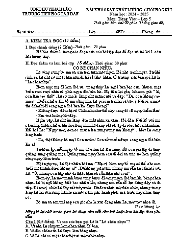 Đề kiểm tra khảo sát chất lượng cuối học kì I môn Tiếng Việt Lớp 5 - Năm học 2024-2025 - Trường Tiểu học Tân Dân (Có đáp án)