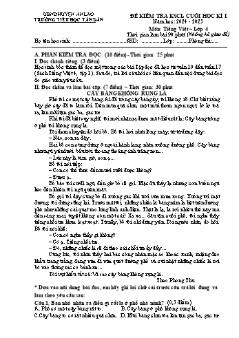 Đề kiểm tra khảo sát chất lượng cuối học kì I môn Tiếng Việt Lớp 4 - Năm học 2024-2025 - Trường Tiểu học Tân Dân (Có đáp án)