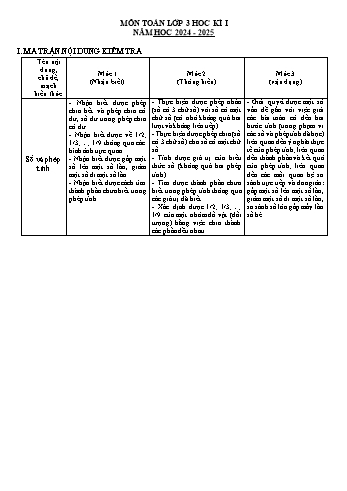 Đề kiểm tra khảo sát chất lượng học kỳ I môn Toán Lớp 3 - Năm học 2024-2025 - Trường Tiểu học Tân Liên (Có đáp án + Ma trận)