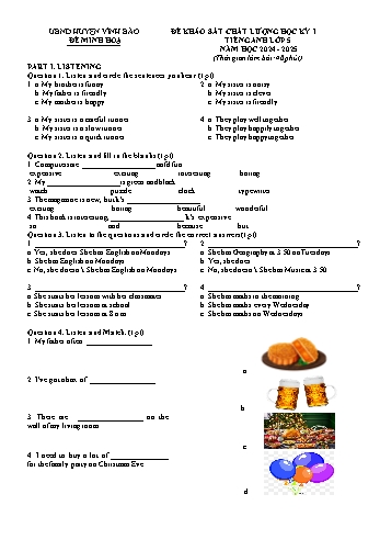 Đề thi khảo sát chất lượng học kỳ I Tiếng Anh Lớp 5 (Wonderful World) - Năm học 2024-2025 - UBND huyện Vĩnh Bảo (Có đáp án + File nghe)