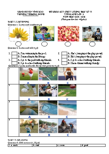 Đề thi khảo sát chất lượng học kỳ II Tiếng Anh Lớp 3 - Năm học 2024-2025 - Trường Tiểu học Đồng Minh