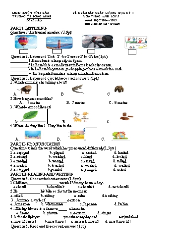 Đề thi khảo sát chất lượng học kỳ II Tiếng Anh Lớp 5 - Năm học 2024-2025 - Trường Tiểu học Đồng Minh (Có đáp án + File nghe)